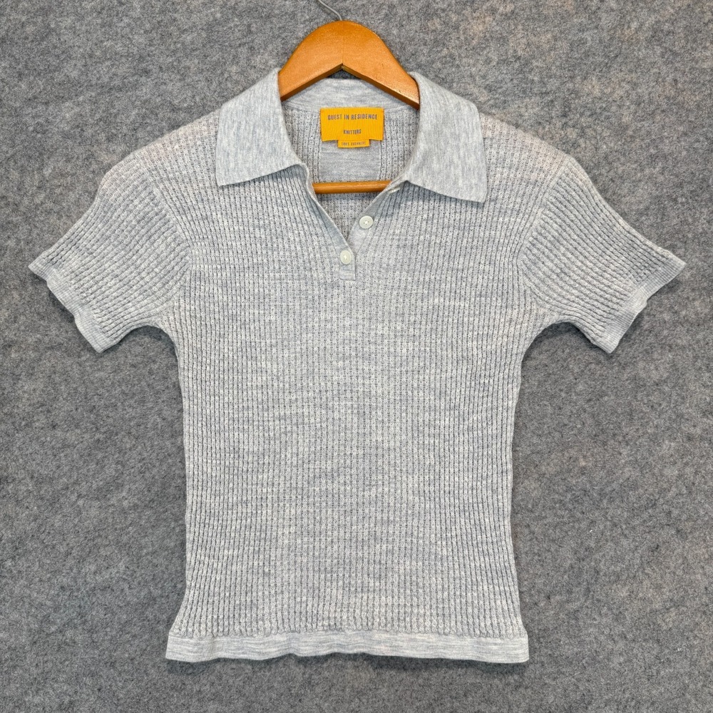 Guest In Residence 100% Cashmere Polo Sweater Shirt Women Small Ribbed Knit $295